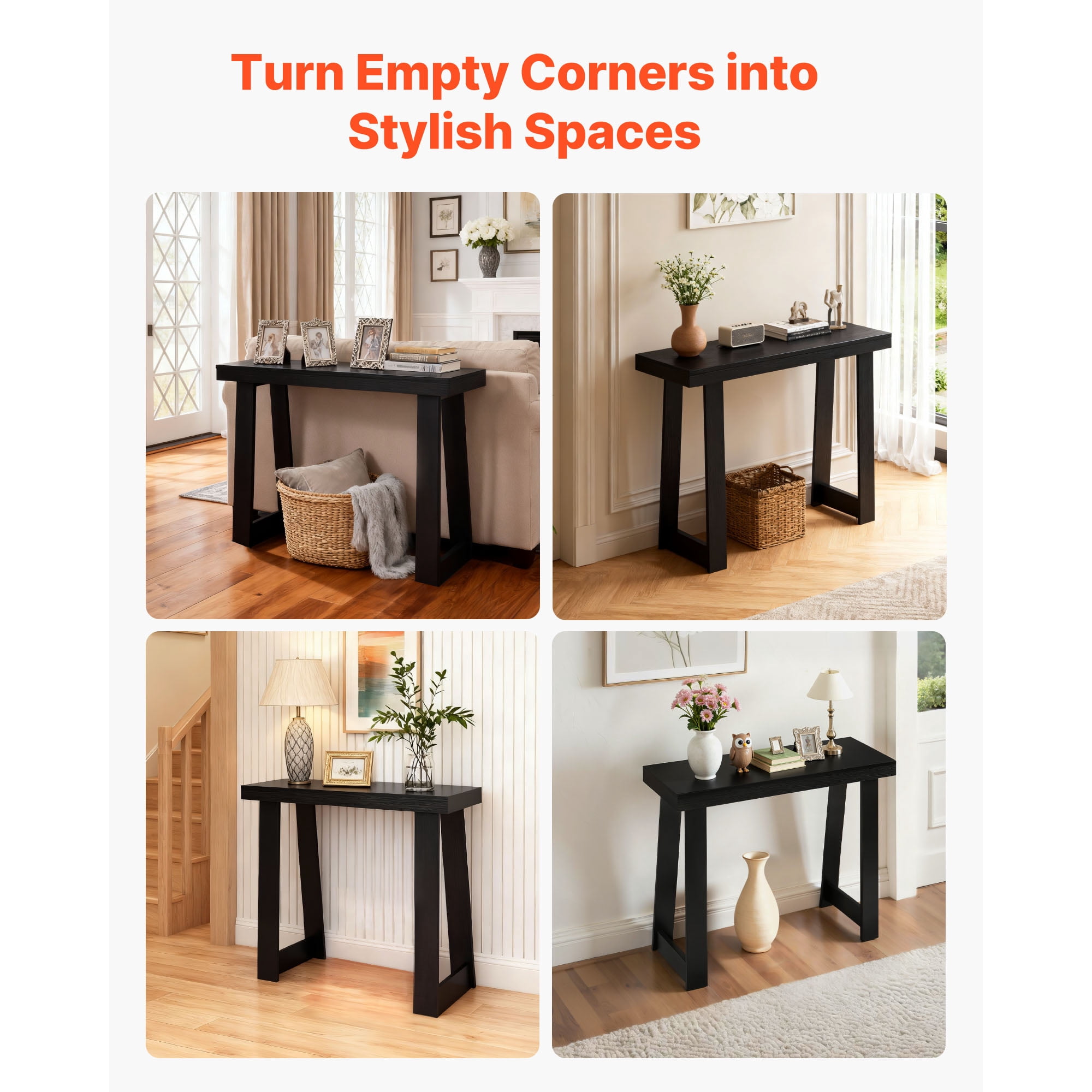 KFFKFF 36-inch Console Table, Modern Wooden Desk for Behind the Couch, Rectangular Entryway Table, Slim Sofa Table for Hallway, Bedroom, Living Room, or Foyer, Simple Assembly, Black