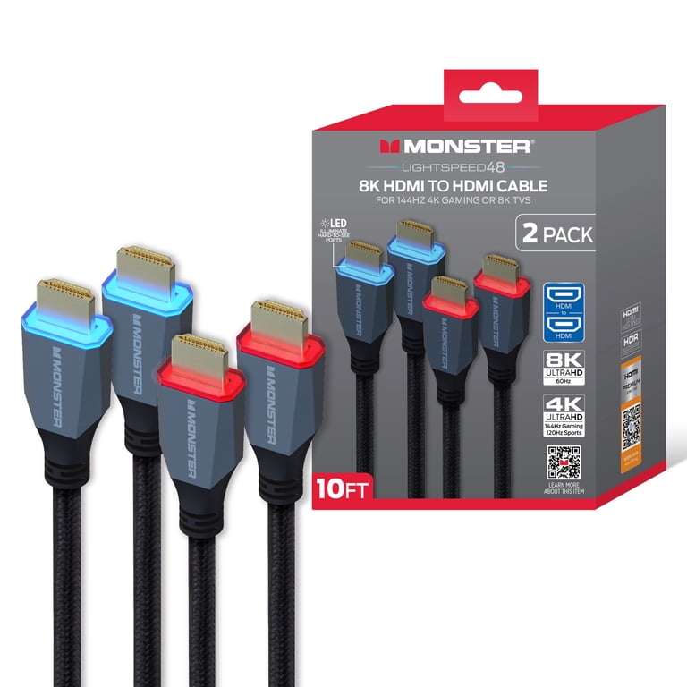 Monster 8K HDMI Cable 2 Pack 10 ft, Ultra High Speed HDMI 2.1