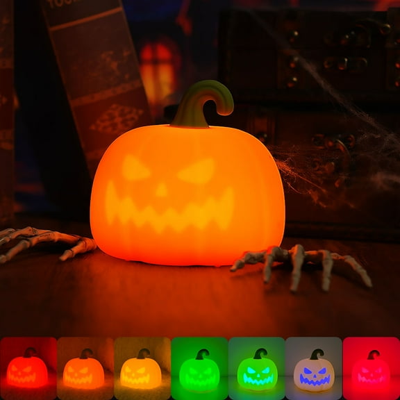 Pumpkin Night Light for Kids, 7 Colors Halloween Pumpkin Lights Rechargeable with Timer, Dimmable Silicone Lamp Jack-o'-Lantern for Halloween Decor, Cute Gifts for Kids Teen Boys Girls