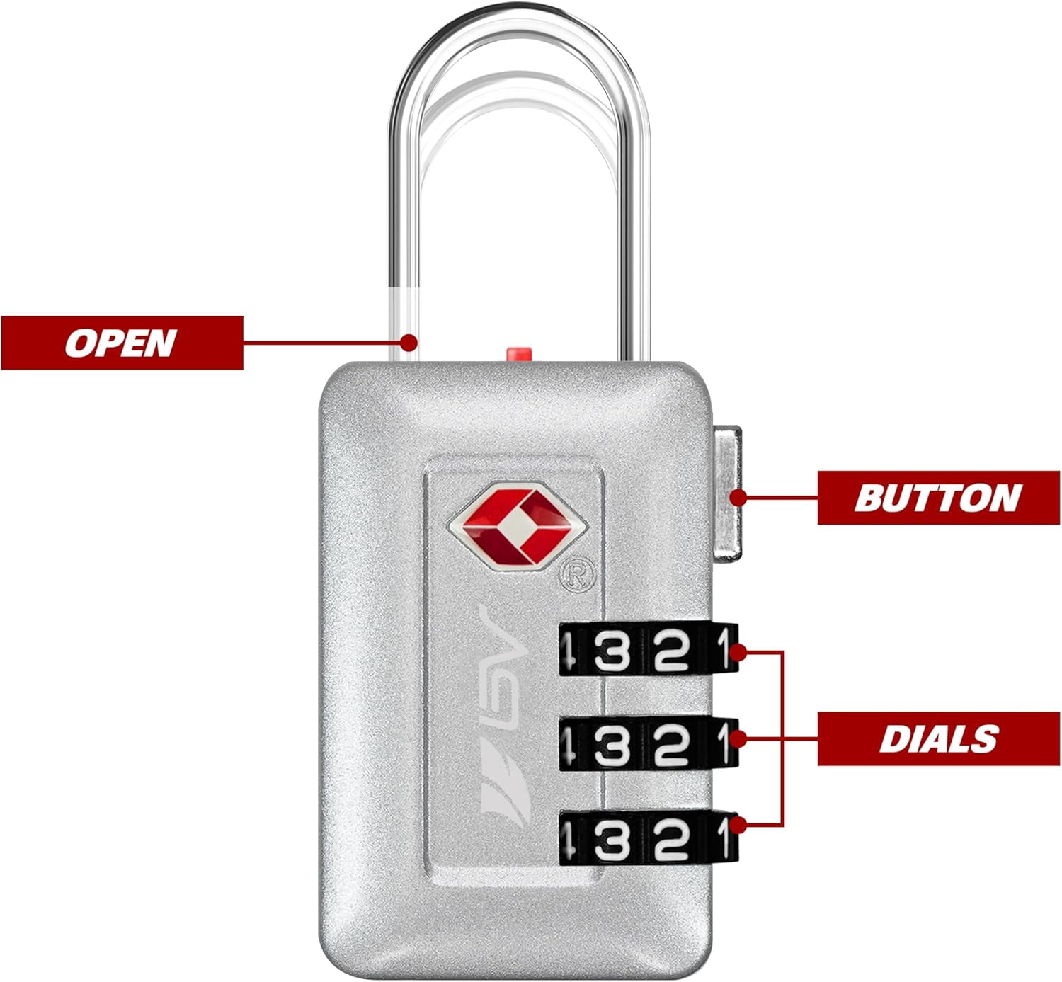 BV TSA Accepted 3-Digit Combination Travel Lock for Luggage, Gym Locker, Toolbox, Cabinets & More – Silver, 2 Pack