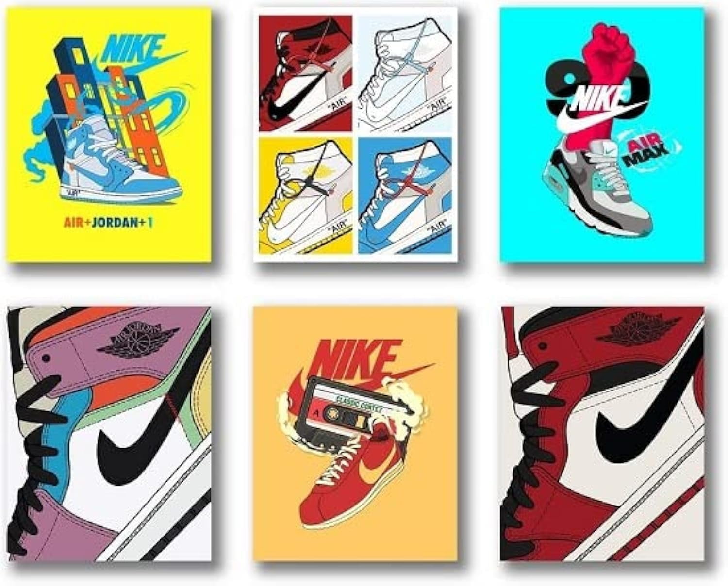 Hypebeast Sneaker Canvas Poster, Set of 6 Air Jordan Wall Art, Air
