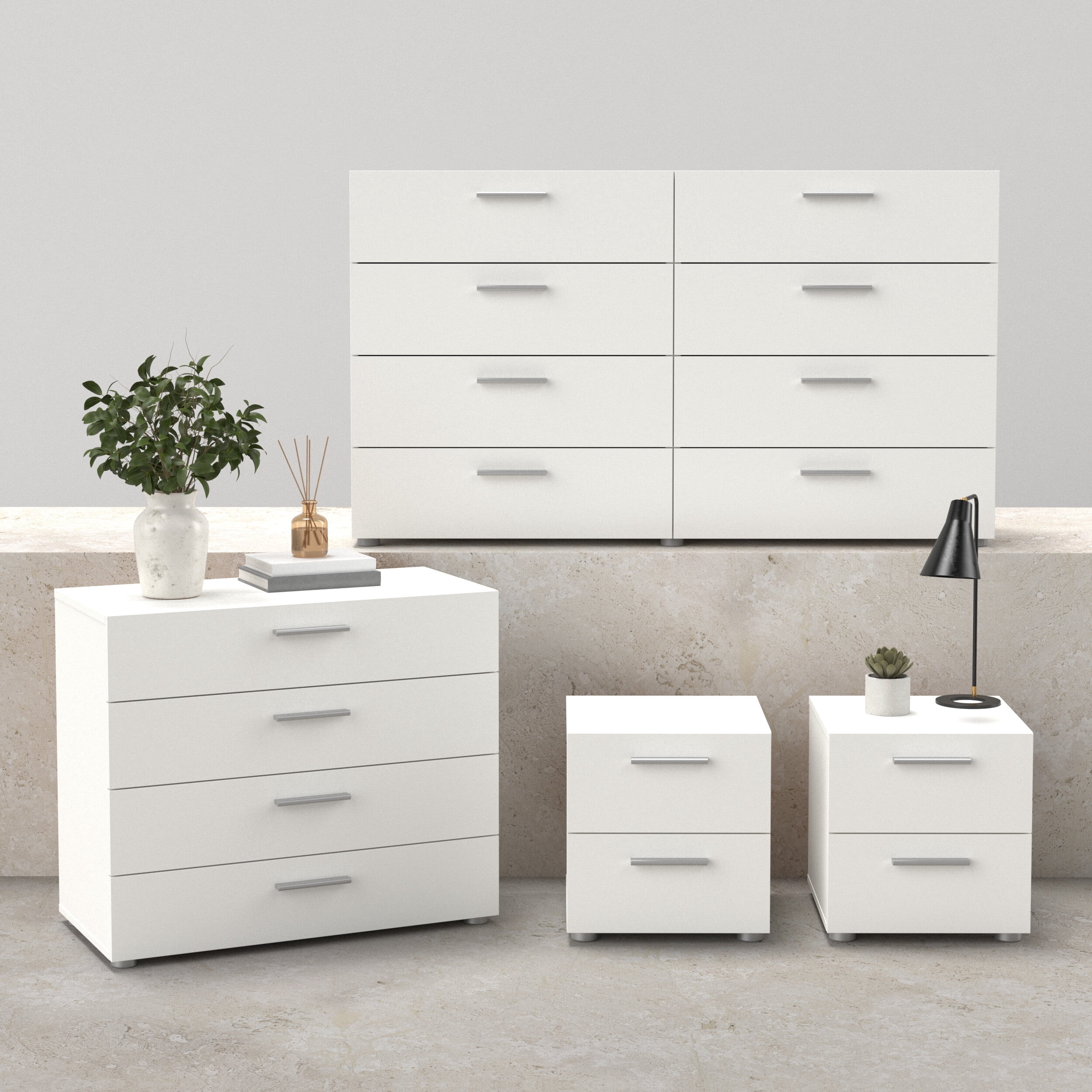 Tvilum Loft 4-Piece Bedroom Set with Dresser, Chest and Nightstands, White
