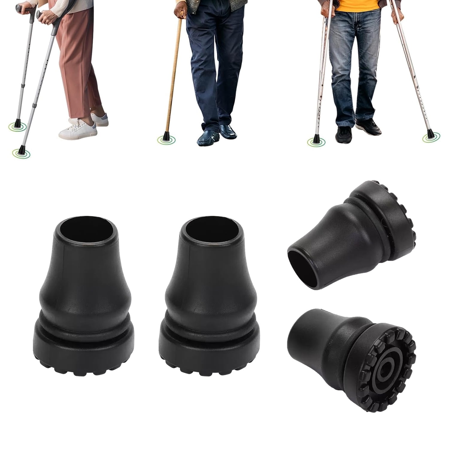 4 Pack Cane Tips 3/4 inch, Heavy Duty Rubber Replacement Tips for Canes Crutches Walking Sticks, Non-Slip Extreme Grip Crutch Tips
