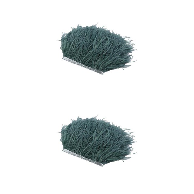 Adorno con Flecos de Plumas de Avestruz 1 Yarda Ounissouiy 2piezas Verde gris