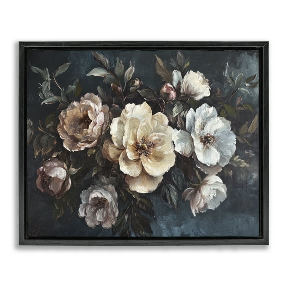 Stupell Industries Bold Vintage Blooms Plants & Flowers Painting Black Floater Framed Canvas Art Print Wall Art, 21 x 17