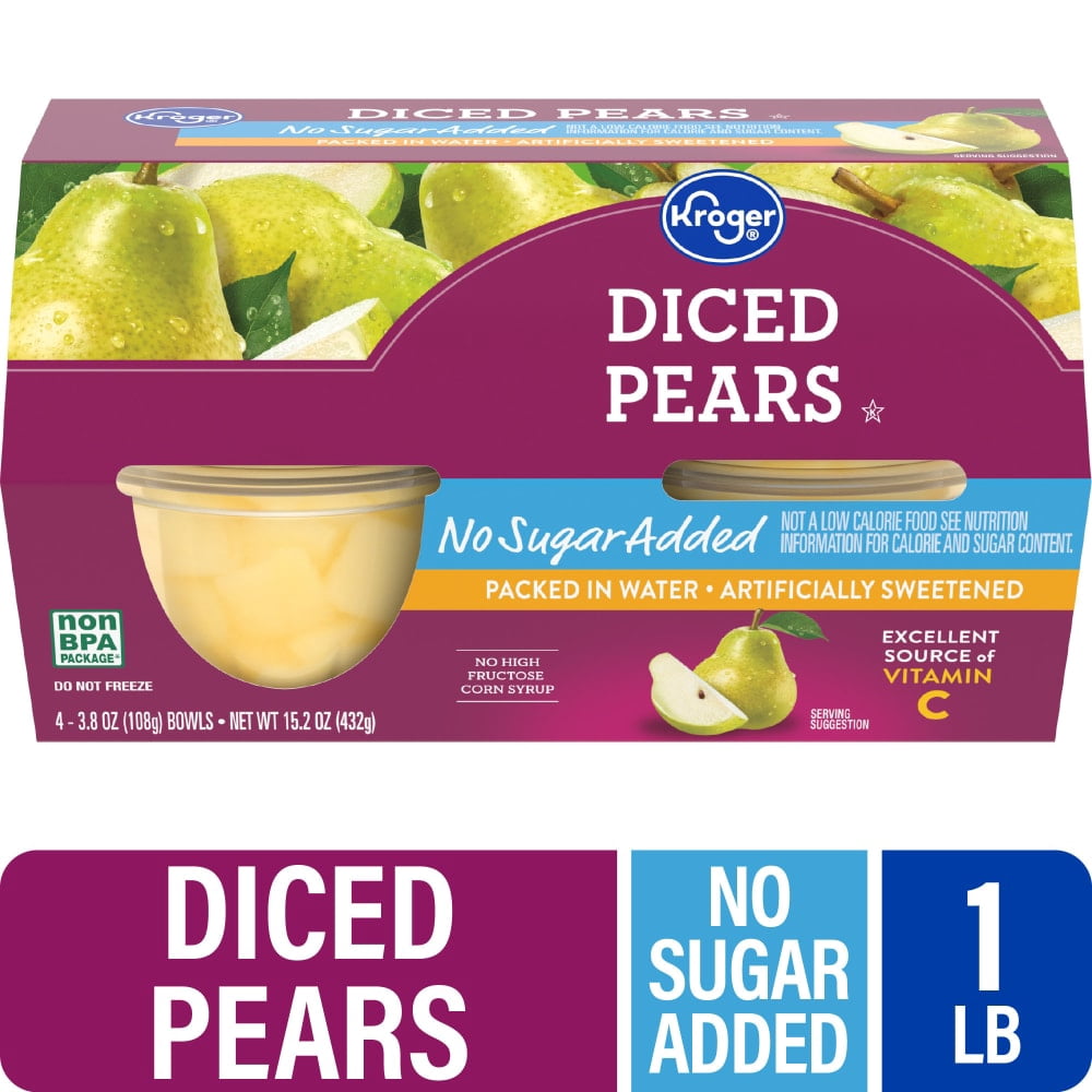 Kroger Diced Pear Cups No Sugar Added 4 ct / 3.8 oz - 3 Pack