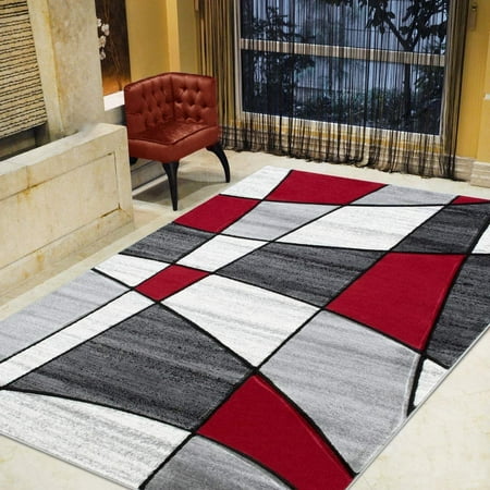 Red and grey area rugs