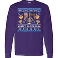 thumbnail image 3 of Inktastic Happy Hanukkah Sweater Style Design with Menorah and Dreidel Long Sleeve T-Shirt, 3 of 5