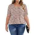 thumbnail image 6 of LANREMON Plus Size Tops Summer Womens Tops Pinkfloral Scoop Neck Pleated Short Sleeve Tunic Tops for Women Boho Shirts 3XL, 6 of 6