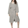thumbnail image 2 of 2 Pack ylioge Waffleknit Bath Robes for Women Long Sleeve Bathrobes with Pockets and Belt Casual Solid Mid Length Open Front Homewear Loungewear Pajamas Robe, 2 of 8
