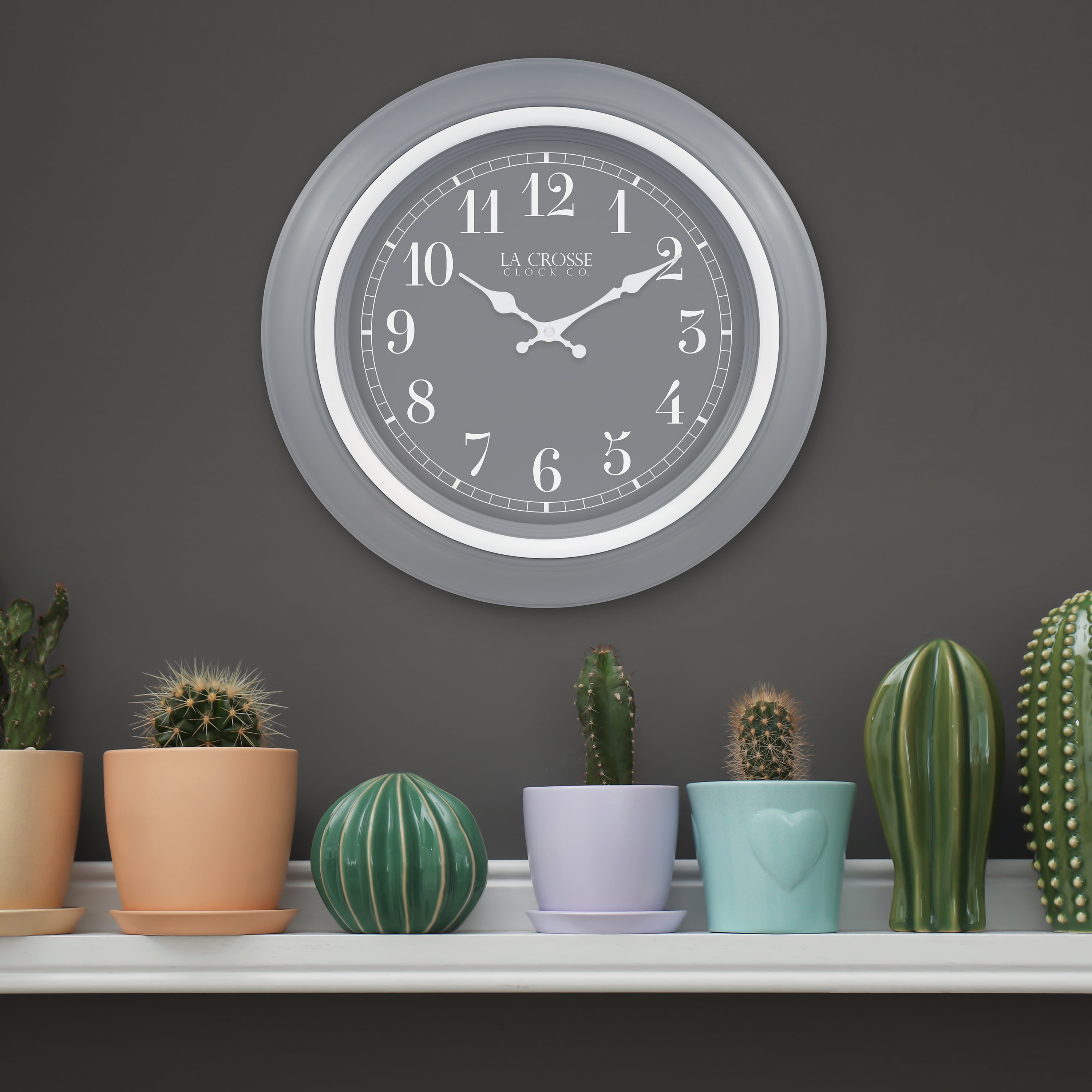 La Crosse Clock 18-inch Louisa Gray Quartz Analog Wall Clock, 404-3846