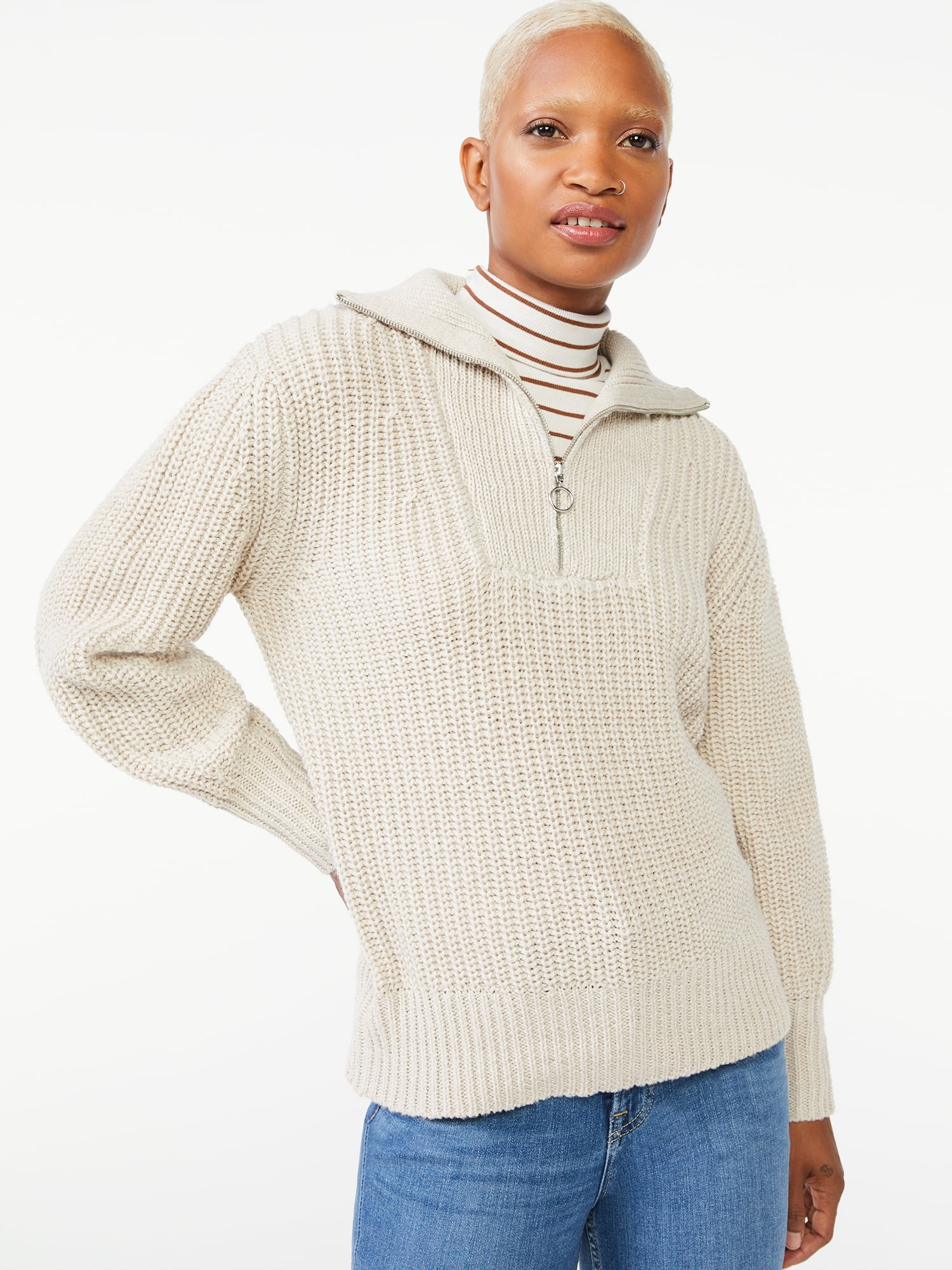 Half Zip Stitch Frame Sweater - Walmart 