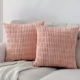 thumbnail image 3 of D-GROEE Boho Decorative Throw Pillow Covers, Soft Flannel Striped Square Cushion Case Set for Couch Sofa Bedroom Car Living Room (18x18 Inch/45x45 cm, Pink), 3 of 7