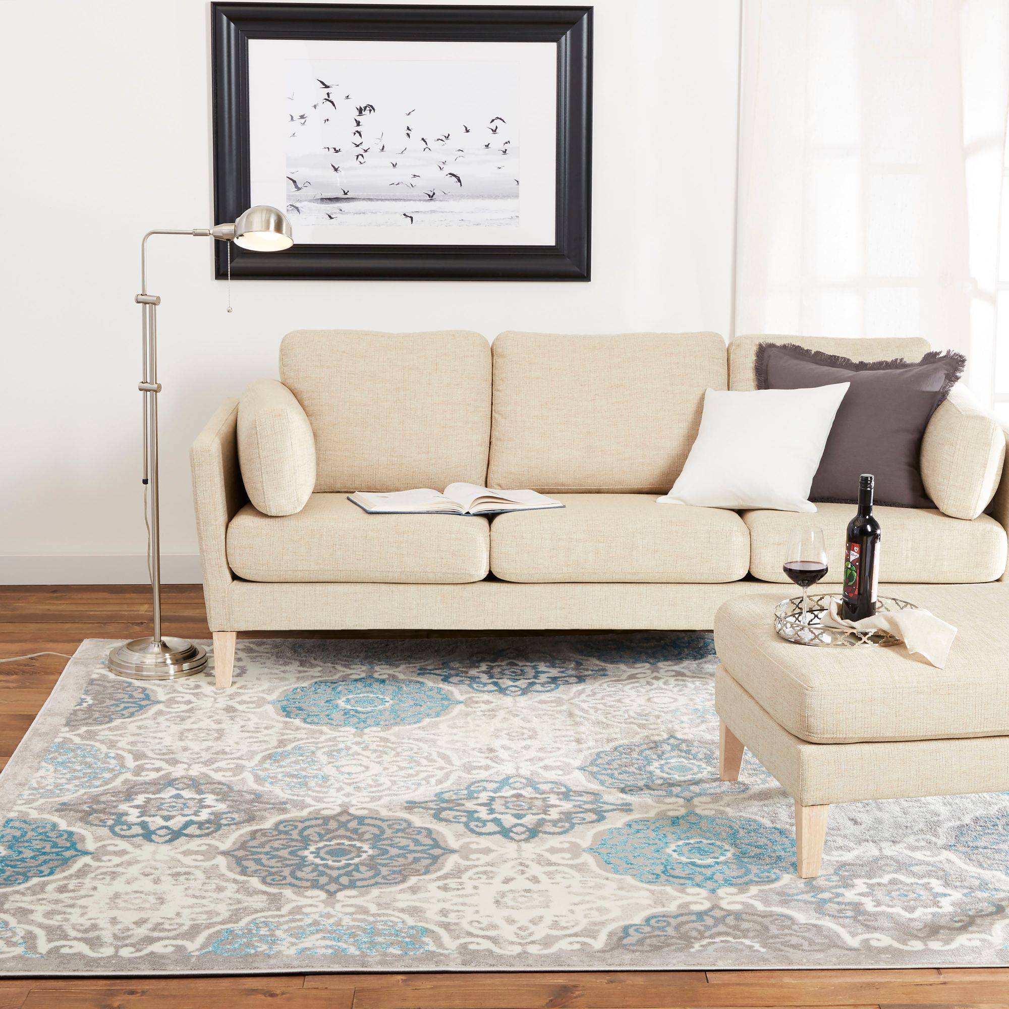 Home Dynamix Boho Andorra Transitional Damask Area Rug, Gray/Blue, 9' 2" x 12' 5" Rectangle