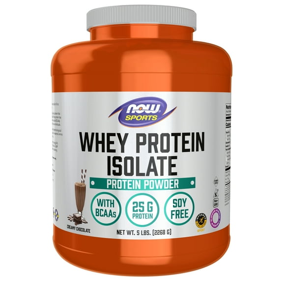 NOW Sports Nutrition, Whey Protein Isolate, 25 G With BCAAs, Creamy Chocolate Powder, 5-Pound
