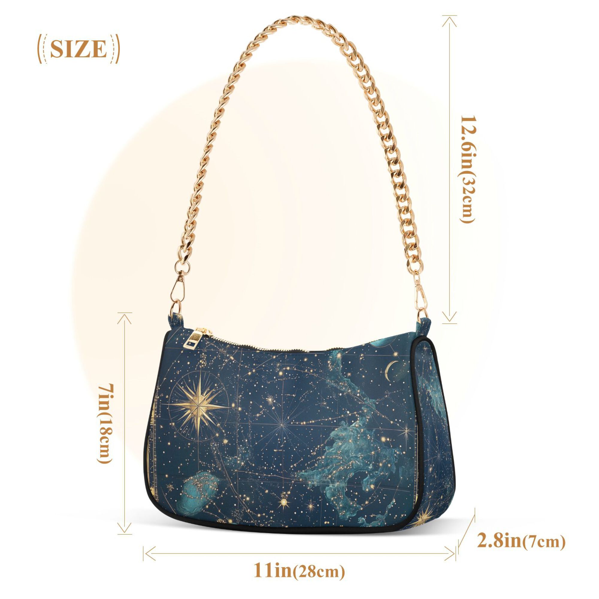 FORMRS Womens Shoulder Bag with Chain Strap Clutch Purse Cute Tote Handbag, Dark Star Map