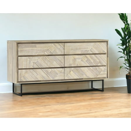 61" Natural Solid Wood Six Drawer Double Dresser