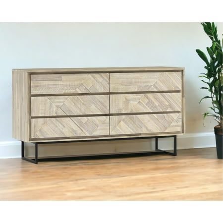 61  Natural Solid Wood Six Drawer Double Dresser