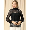 thumbnail image 4 of INSPIRE CHIC Blusas de manga larga de encaje para mujer Blusas florales elegantes con cuello con volantes Negro M, 4 of 6