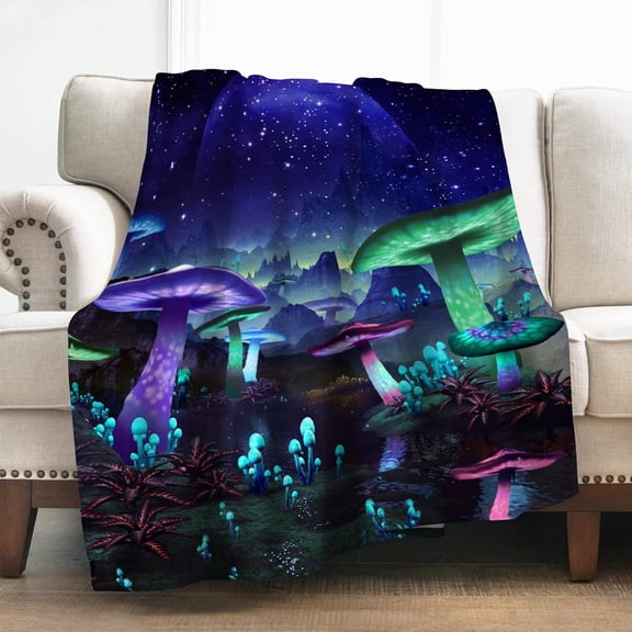 Mushroom Blanket Gifts for Women Girls Mom, Galaxy Space Fantasy Plant Print Decoration for Home Bedroom Living Room Couch Lounge, Soft Cozy Lightweight Throw Blankets 50"x60"