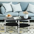 thumbnail image 3 of Costway Tempered Glass Oval Side Coffee Table Shelf Chrome Base Living Room Black, 3 of 9