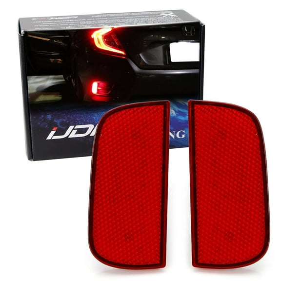 Red Lens 54-SMD LED Bumper Reflector Lights For 2016-2021 Honda Civic Sedan/Coupe, Function as Tail, Brake & Rear Fog Lamps