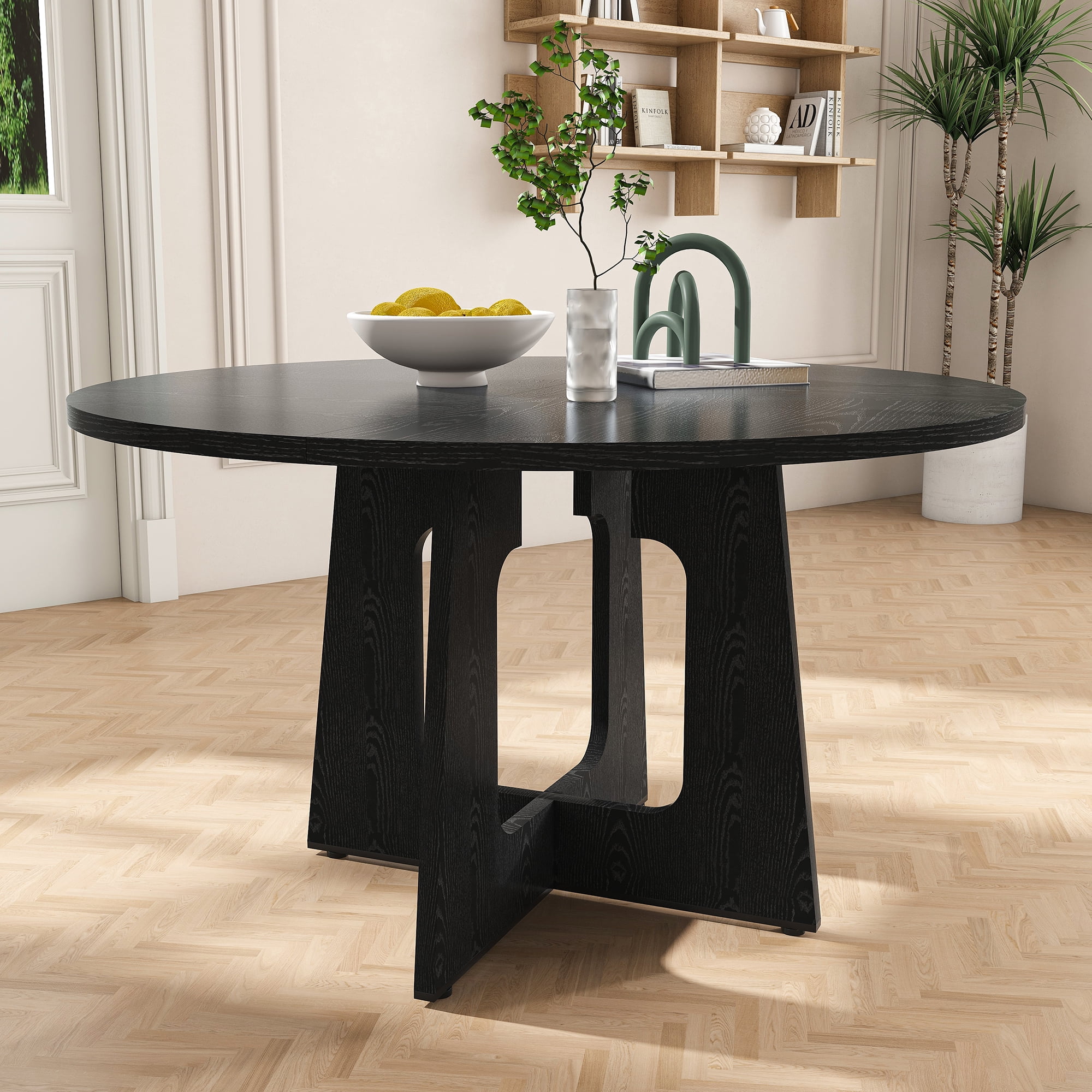 Spiced Round Dining Table for 4-47 Inch Farmhouse Kitchen Table, MDF Circle Table with Wood Grain Finish, 300lb Weight Capacity, Easy Assembly for Dining Room, Kitchen, Living Room