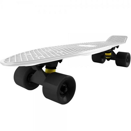 - Cal 7 Complete Mini Cruiser Skateboard, 22 Inch Plastic in Retro Design (White, Black, Black)