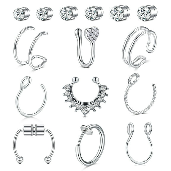 Briana Williams Mixed Shape Septum Hoops Studs Nose Ring, Stainless Steel, 15 Count