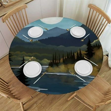 

Orinice Full Moon Mountains Reflections Round Table Cover Stain Resistant Washable Indoor Outdoor Tablecloth Kitchen Dining Wedding Parties 100% Polyester Fiber 31-35