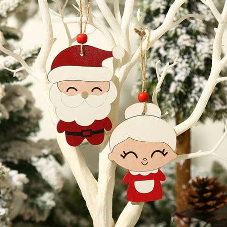 

1 Pair Mr & Mrs Santa Claus Christmas Tree Ornament Decoration Christmas Wooden Couple Doll Pendant