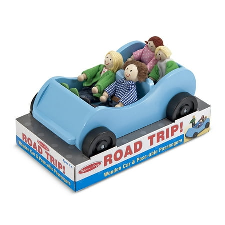 - Melissa & Doug Road Trip Wooden Toy Car and 4 Poseable Dolls (4-5 inches each)