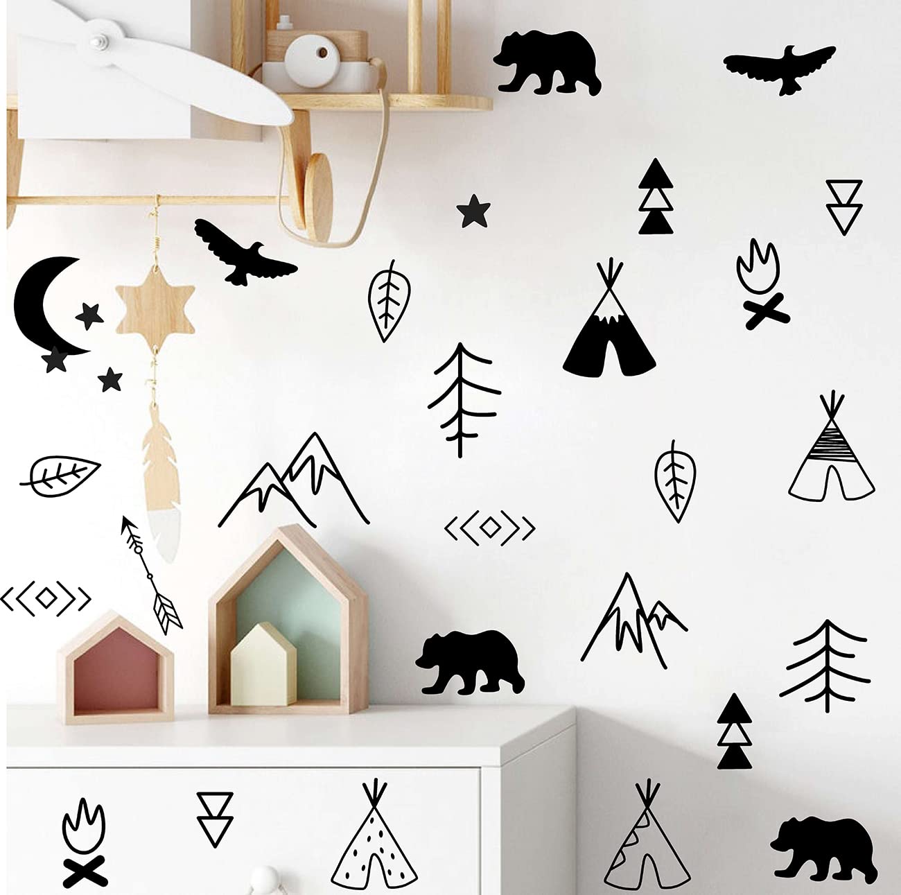 Woodland Animal Wall Decals Camping Wall Stickers Black Tree Animal and