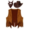 thumbnail image 3 of Jhaoyu Girls Western Cowgirl Outfit Kids Open Front Cowboy Vest Jacket with Hat Bandana Fancy Outfit Brown 10, 3 of 5