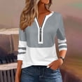 thumbnail image 6 of AKOEE Women 1/2 Zip Pullover Tops Colorblock Striped Long Sleeve S-3XL Lightweight Casual Tshirts Loose Fit, Gray 2XL, 6 of 7