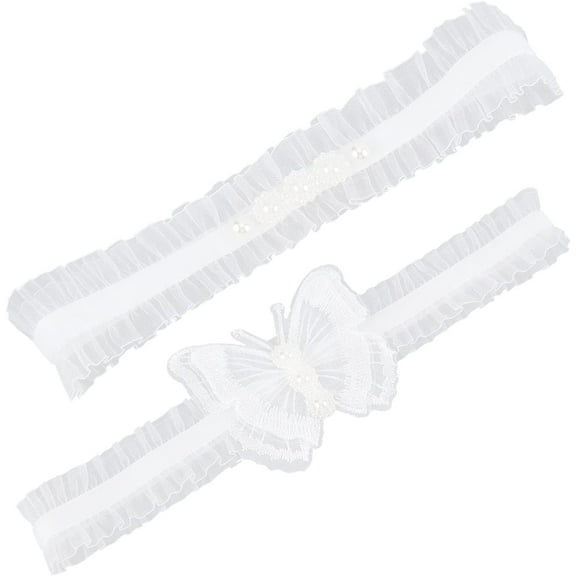 Bridal Garter Butterfly Wedding Pearl Garter Belt White Stretch Lace Bride Garter Belt Rhinestone Garter with Bead Bridal Sexy Legs Garter Bridal Accessories for Dresses Party Pageant White
