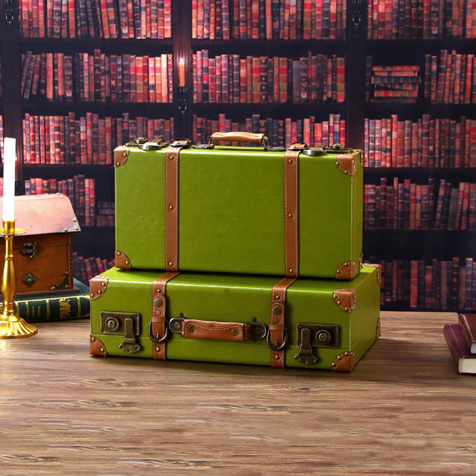 Handcrafted Leather Trunk Practical Carrying Case Decorative Clothes Storage Suitcase Photography Props Case