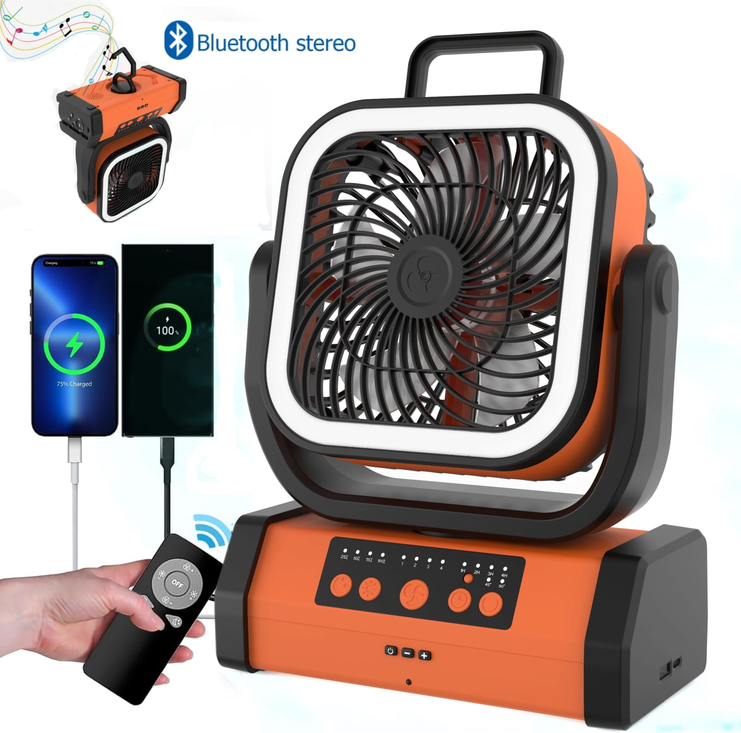 30000wAh LED Camping Fan with Remote, 4 Speeds, USB-C Charging, Timer,Automatic Oscillation, Hanging Hook,Ideal for Camping, Power outages and Hurricanes
