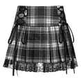 thumbnail image 1 of ITFABS Jupe Décontractée pour Femme en Ligne A, Jupe Plissée à Lacets à la Taille Ourlet en Maille à Carreaux, 1 of 5