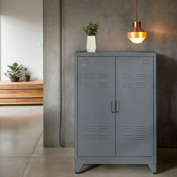 Spaco Industrial Storage Cabinet with Double Doors and Adjustable Shelves, Steel Garage Cabinet for Indoor as Living Room, Entryway, Gray