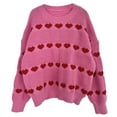 thumbnail image 5 of Womens Valentines Sweater Sweet Two Tone Heart Jacquard Crewneck Knit Sweater Long Sleeve Pullover Cute Feminine Top Pink M, 5 of 5