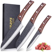 HYKE 3PCS Meat Cleaver, Hand Forged High Carbon Stainless Steel Japanese Knife Sets, Ultra Sharp Kitchen Knife Sets or Meat Cutting Home Kitchen Coo BBQ