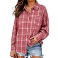 thumbnail image 2 of ClodeEU Women's Collared Button Down Long Sleeve Plaid Shirt,Casual Shacket with Chest Pocket ,Women's Plus M, 2 of 6