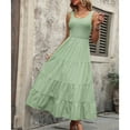 thumbnail image 3 of SWSMCLT Women's Autumn Dresses Billowy Dress Empire Waist Breathable Sundress Calf Length Comfy Casual Green Medium, 3 of 5