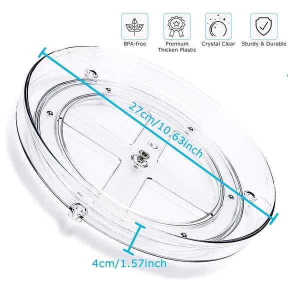 HKquanlin Clear Rotating Lazy Susan Turntable Organizer, 9.25 Inch Single Layer Plastic Storage Tray