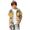thumbnail image 3 of Abcomgle Toddler Button Down Shirt for Boys Button Down Short Sleeve Boys Summer Shirts Summer Floral Print Holiday Hawaiian Clothes for Boys,Saffron,5-6Years, 3 of 5