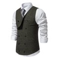 thumbnail image 2 of Mens Casual Business Tweed Vests Slim Fit Formal Office Work Suit Waistcoat Wedding Prom Vintage Suit Gilet Workwear Army Green XXL, 2 of 6