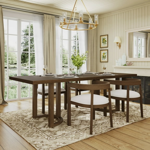 Christopher Knight Home Modern 95” Rectangular Dining Table, U-Shaped Trestle Base, Solid Wood Frame, Seats 8, Walnut