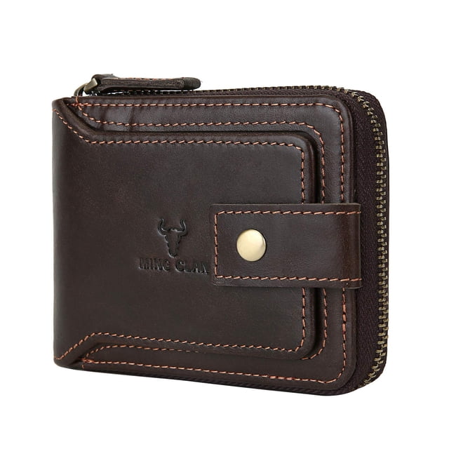 Cartera con cremallera MING CLAN de cuero con bloqueo RFID para hombre