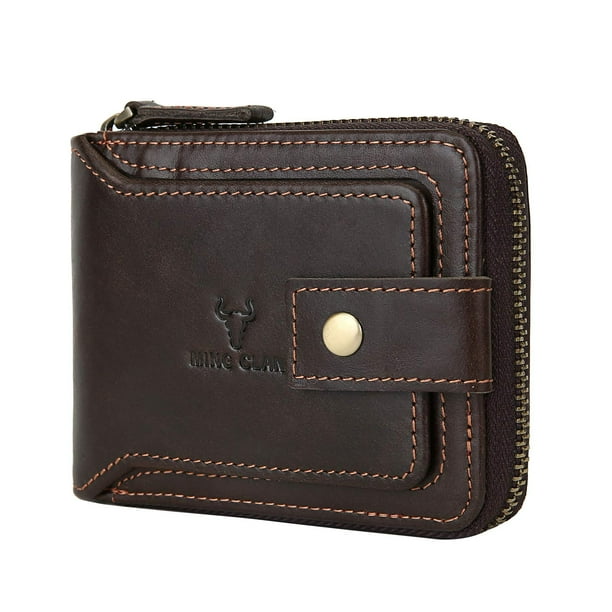 Cartera con cremallera MING CLAN de cuero con bloqueo RFID para hombre